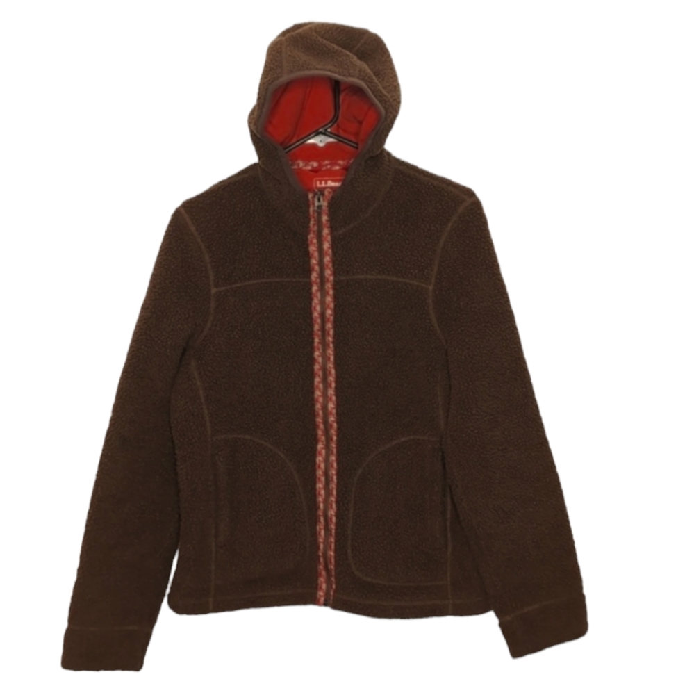 L.L.Bean Women’s Brown Sherpa Chunky Fleece Full Zip Winter Comfy Hoodie…